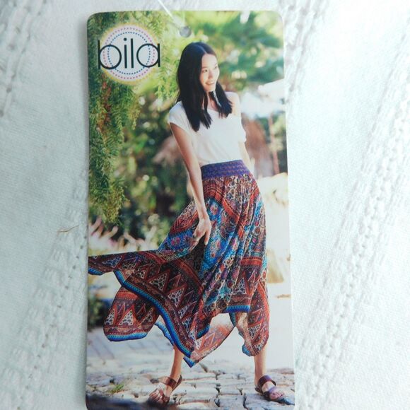 BILA Boho Skirt XL Festival Flowy Hippie Long Handkerchief Hem Elastic Waist NWT - Picture 5 of 9